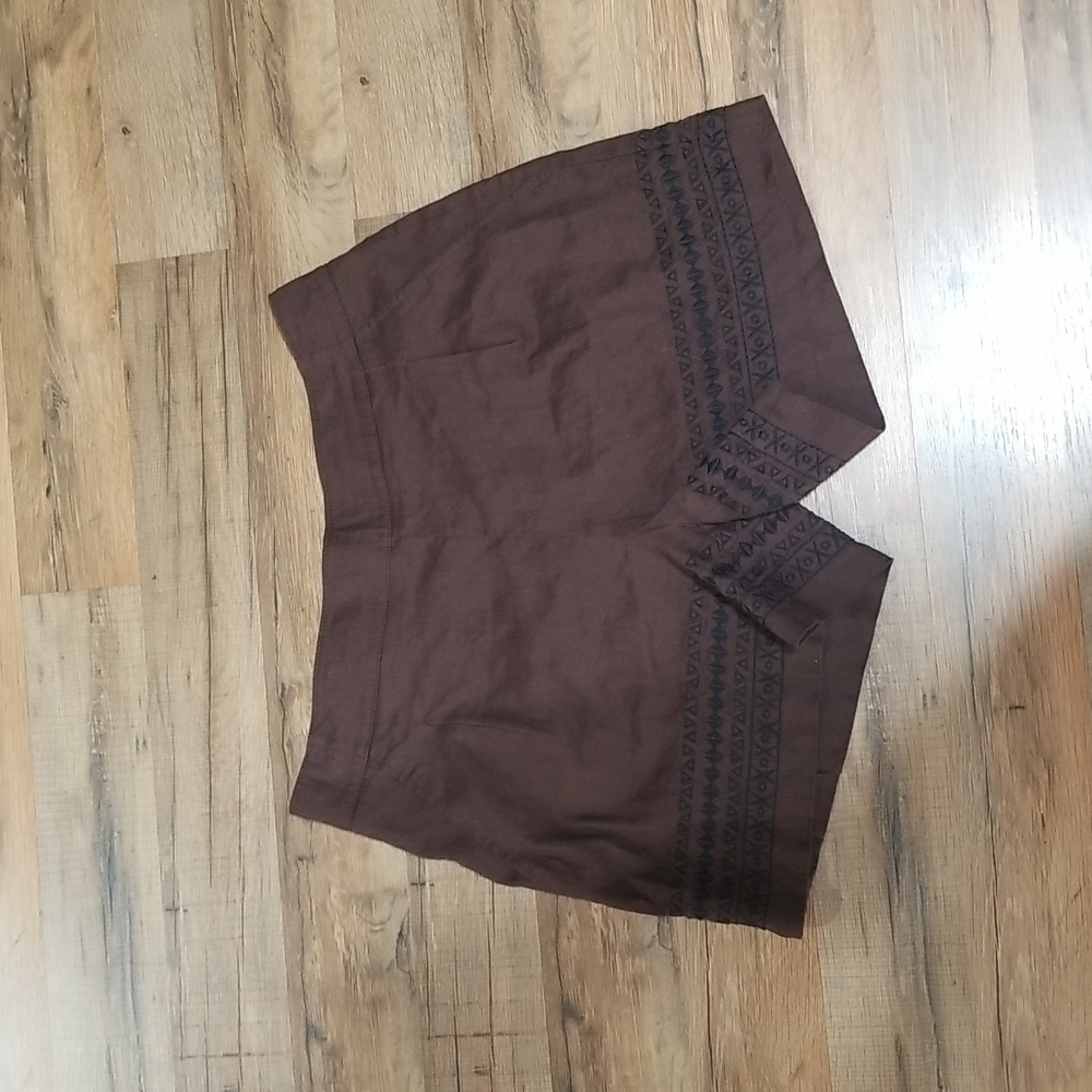 Apt. 9 Brown Linen Blend Taylored Mid-Rise Embroidered Pocketed Shorts